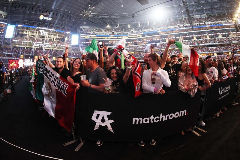 Fans cheer before the Saul Alvarez v Billy Joe Saunders super middleweight title fight at AT&T Stadium.
