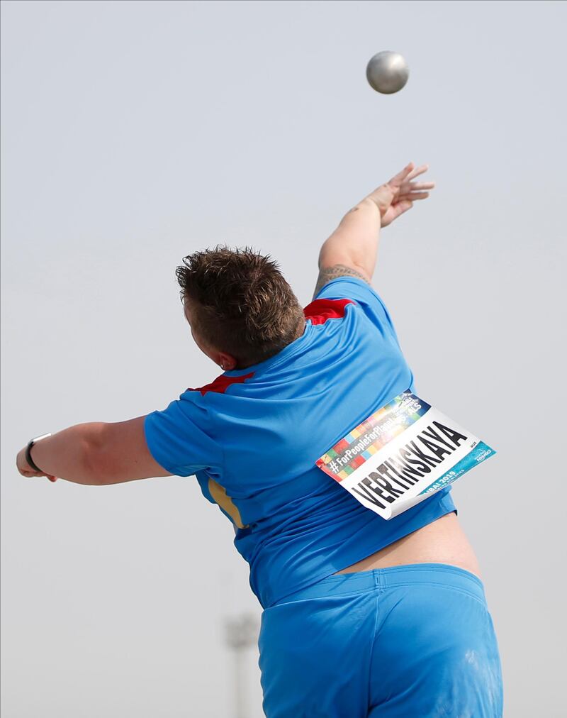 Irina Vertinskaya of Russia in action during the Women's Shot Put F37. EPA