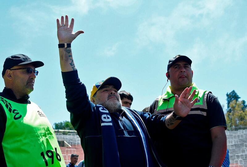 Diego Maradona, waves before the match against Godoy. AFP