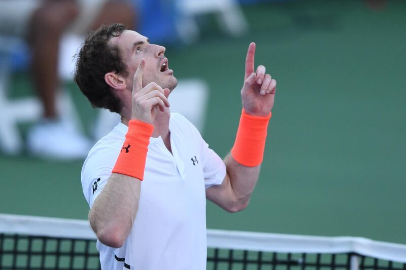 WASHINGTON, DC - AUGUST 01: Andy Murray of Great Britain celebrates a win over Kyle Edmund of the Great Britain during Day Five of the Citi Open at the Rock Creek Tennis Center on August 1, 2018 in Washington, DC.   Mitchell Layton/Getty Images/AFP
== FOR NEWSPAPERS, INTERNET, TELCOS & TELEVISION USE ONLY ==
