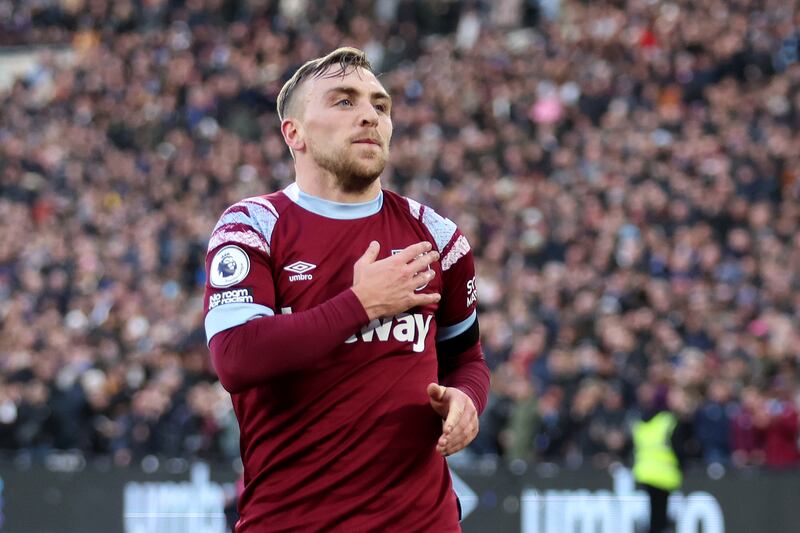 Bowen celebrates after scoring the second goal. Getty