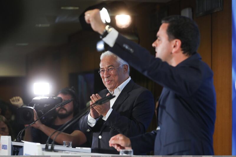 Portugal Prime Minister and Socialist Party (PS) General-Secretary Antonio Costa, left, and and lead party candidate for the European Elections Pedro Marques attend a press conference in Lisbon, Portugal. EPA