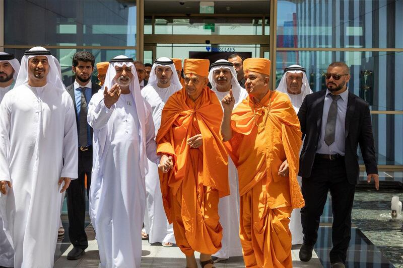 Sheikh Nahyan Mabarak Al Nahyan accompanies Swamishri. courtesy: BAPS