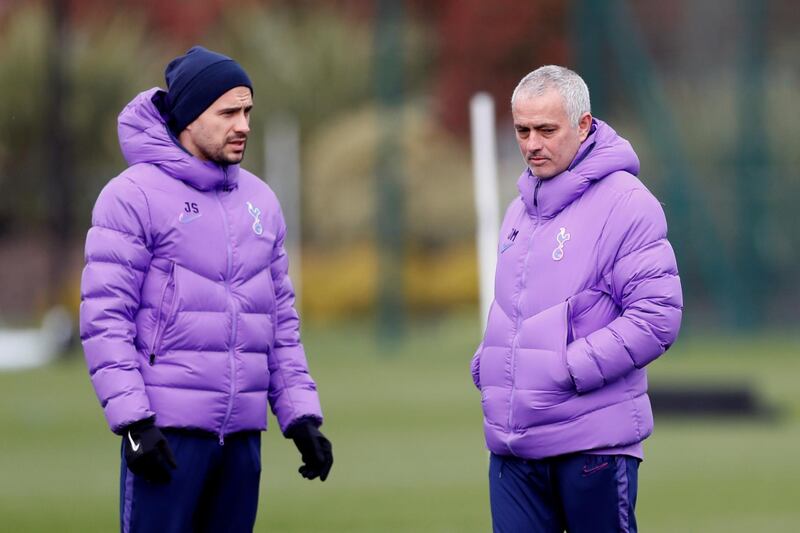 Tottenham Hotspur manager Jose Mourinho, right, and assistant coach Joao Sacramento. Reuters