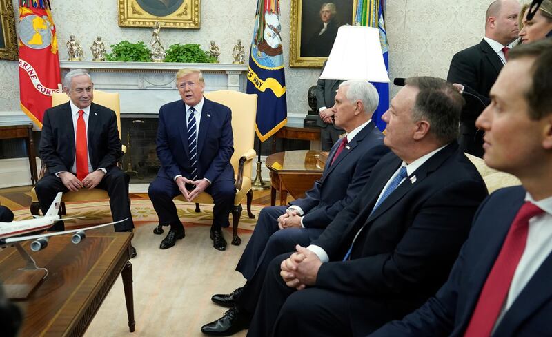 US President Donald Trump meets with Israeli Prime Minister Benjamin Netanyahu at the White House in Washington. Reuters