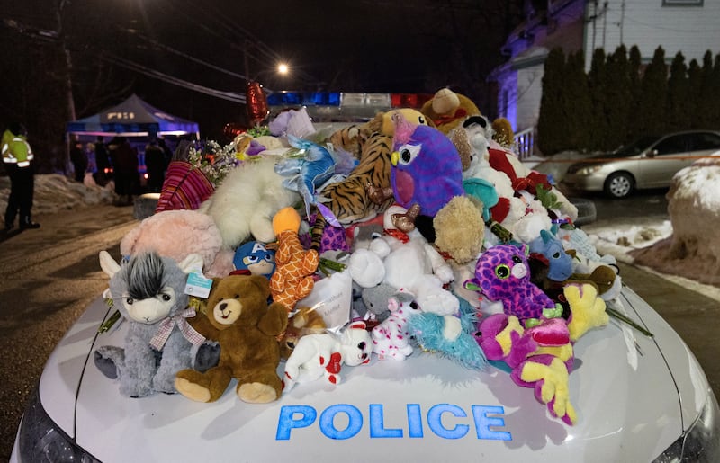Tributes to two children killed in the Laval suburb of the city in Quebec. All photos: Reuters