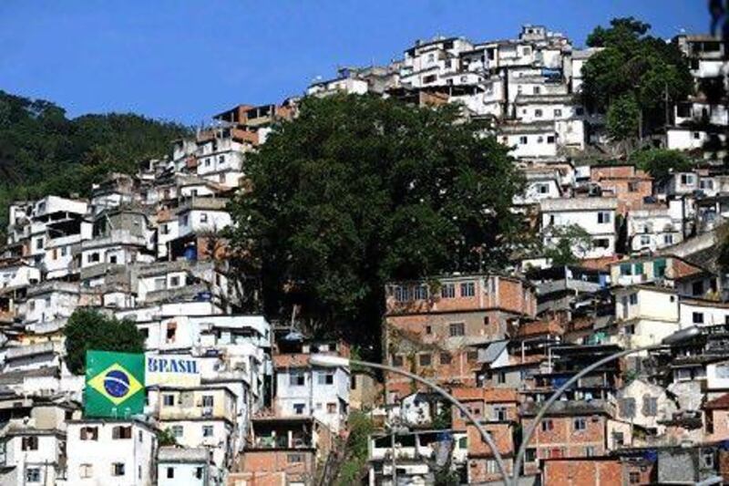 A Brazilian flag hangs in a favela of Rio de Janeiro ahead of the FIFA 2010 World Cup. AFP