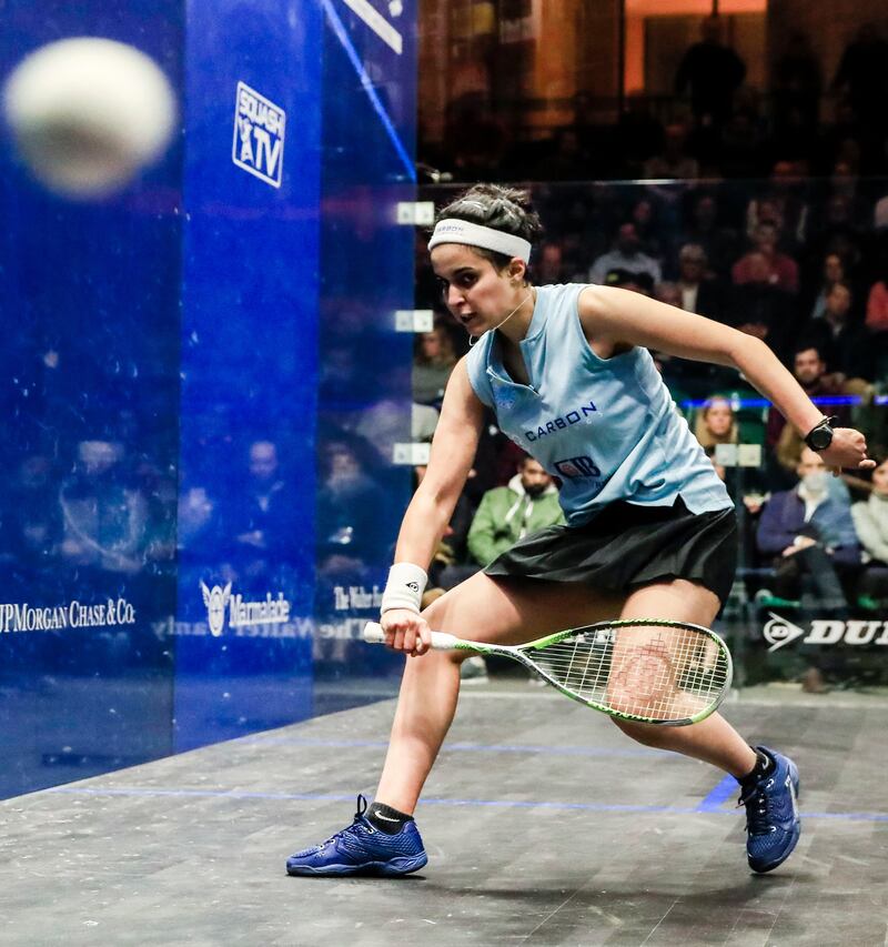 Mandatory Credit: Photo by TANNEN MAURY/EPA-EFE/Shutterstock (10128536l)
Nour El Tayeb of Egypt in action during their semi final match at the 2018-2019 PSA World Championship squash tournament at Union Station in Chicago, Illinois, USA, 01 March 2019.
2018-2019 PSA World Championships in Chicago, USA - 01 Mar 2019