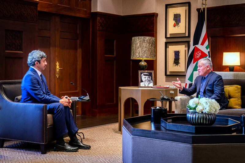 King Abdullah II of Jordan receives Sheikh Abdullah bin Zayed, Minister of Foreign Affairs and International Co-operation, in Amman. Wam