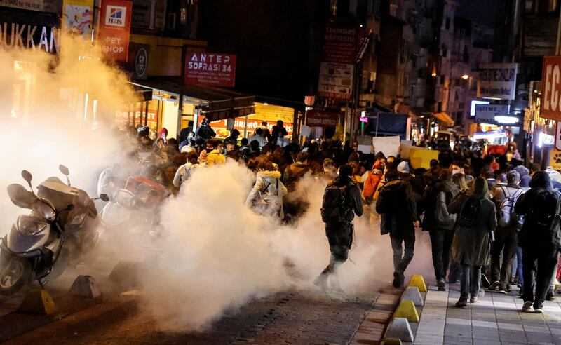 Demonstrators flee tear gas at Bogazici University, one of Istanbul's most prestigious institutions. Reuters