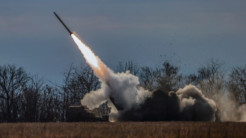 A High Mobility Artillery Rocket System being used in the northern Kherson region, Ukraine, in November. EPA