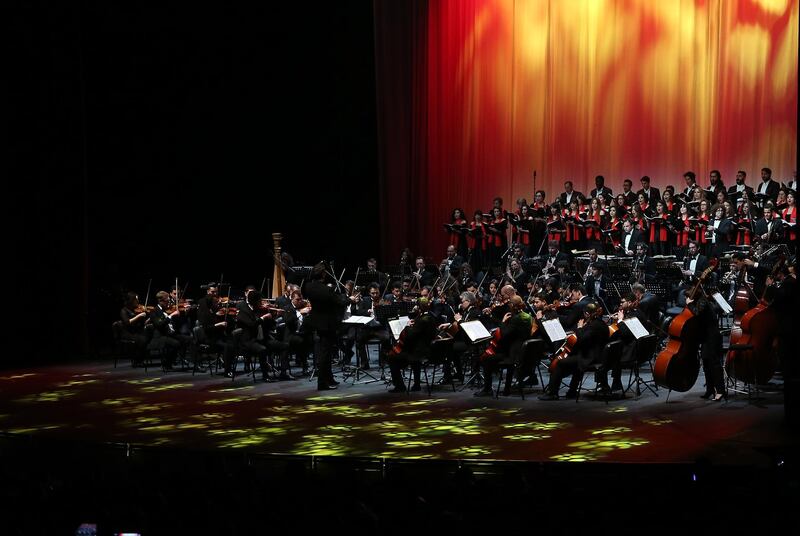 Members of the Tunisian Symphony Orchestra perform during a concert conducted by a concert French maestro Flavien Boy in Tunis.  EPA