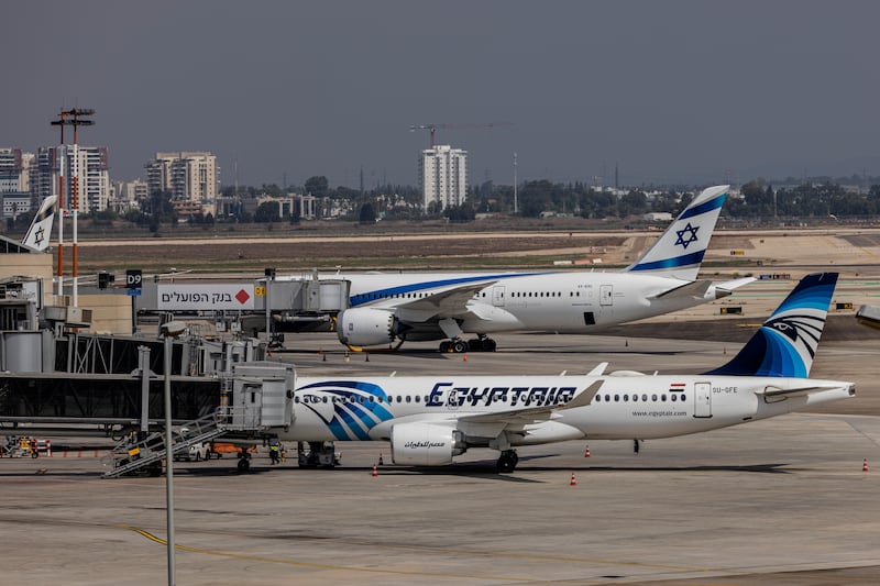 An EgyptAir plane sits on the tarmac at Ben Gurion International Airport in Israel. AP