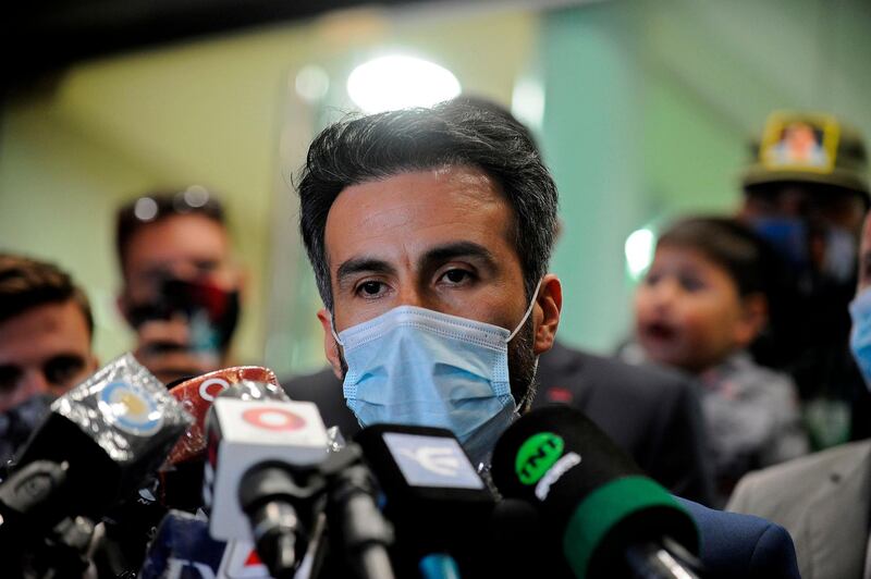 Leopoldo Luque, Maradona's neurosurgeon, gives a press conference outside the clinic. AFP