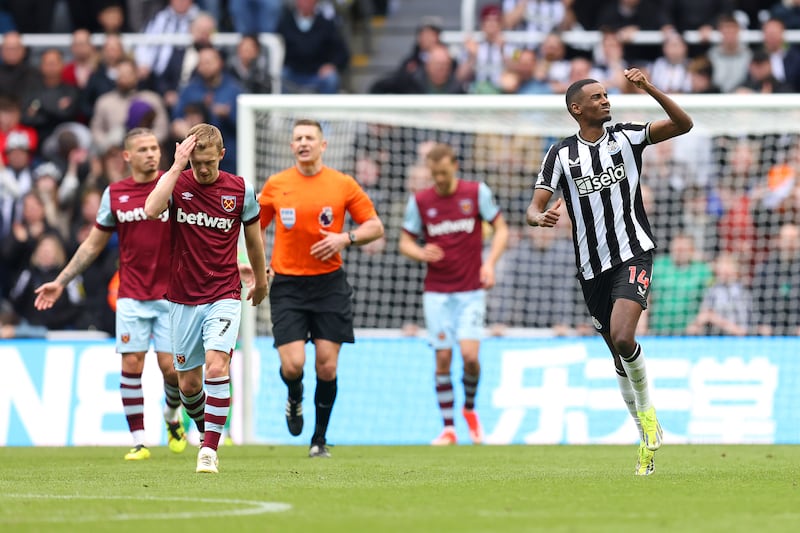 Alexander Isak of Newcastle United celebrates scoring his team's second goal from the penalty spot. Getty Images