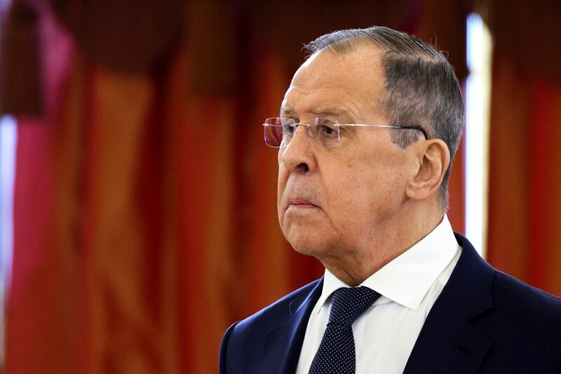 Russian Foreign Minister Sergey Lavrov at a ceremony to receive credentials from newly appointed foreign ambassadors to Russia at the Kremlin in Moscow on Wednesday. AP