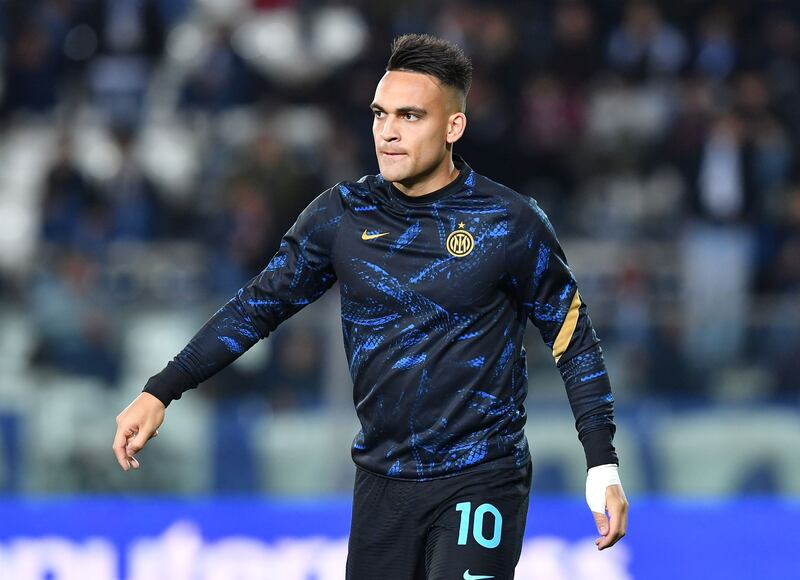 Lautaro Martinez during the warm up before Inter Milan's Serie A match against Empoli. Reuters