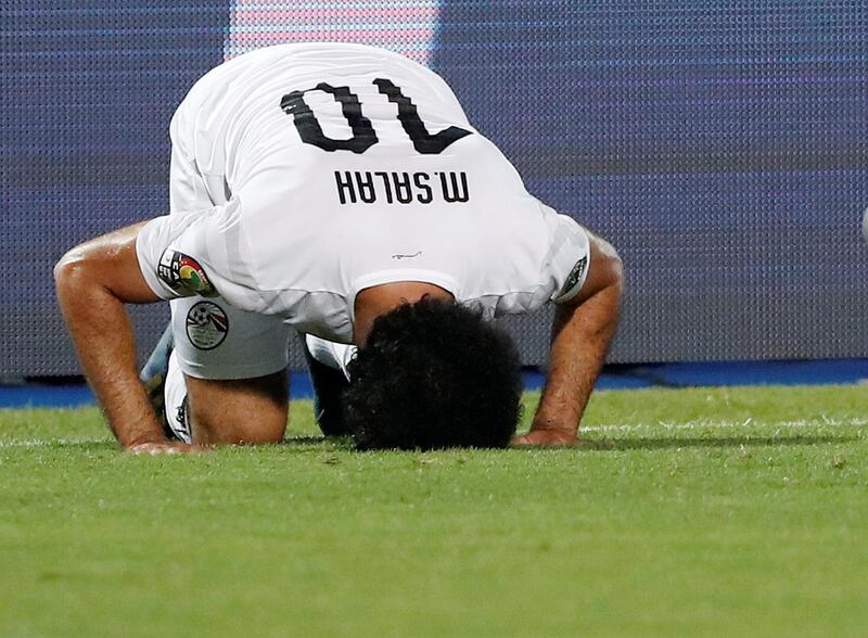 Egypt's Mohamed Salah celebrates scoring their first goal. Reuters