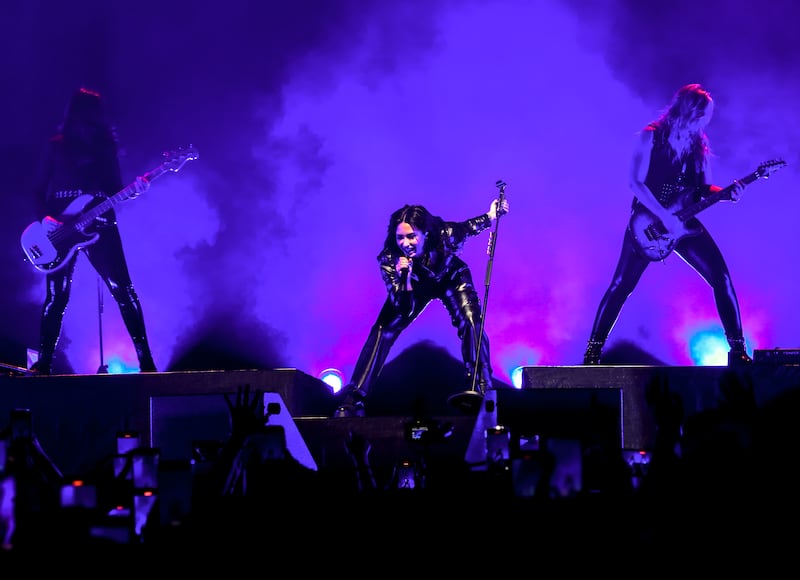 Demi Lovato performs at the Coca-Cola Arena in Dubai on Saturday. Victor Besa / The National