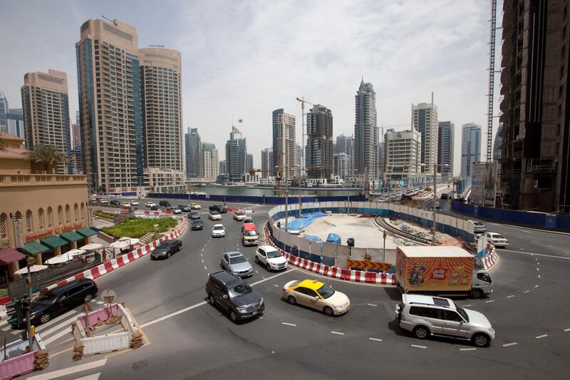 Dubai, United Arab Emirates, Apr 24, 2013 -  The construction of the tram system at Jumeirah Beach Rd. ( Jaime Puebla / The National Newspaper ) 