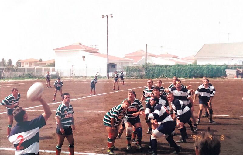 The first Friday rugby matches in Abu Dhabi which were not played on sand were played on training field borrowed from Al Wahda football club. Photo: Andy Cole