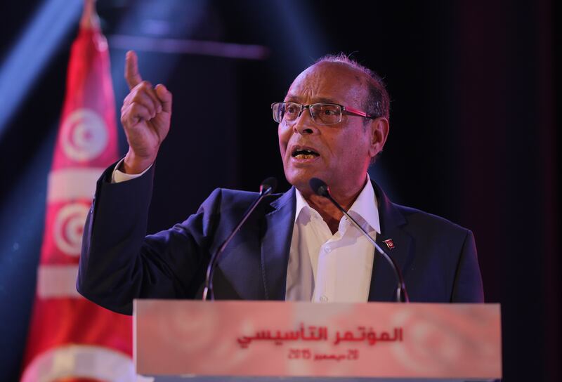 Former Tunisian president Moncef Marzouki speaks in Tunis on December 20, 2015. EPA