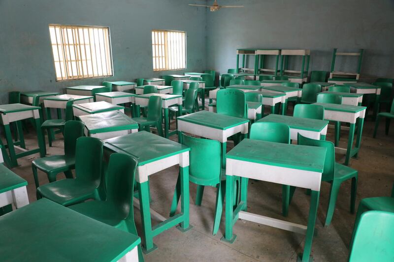An empty classroom of at the government girls junior secondary school following an attack by gunmen in Jangebe, Nigeria. AP