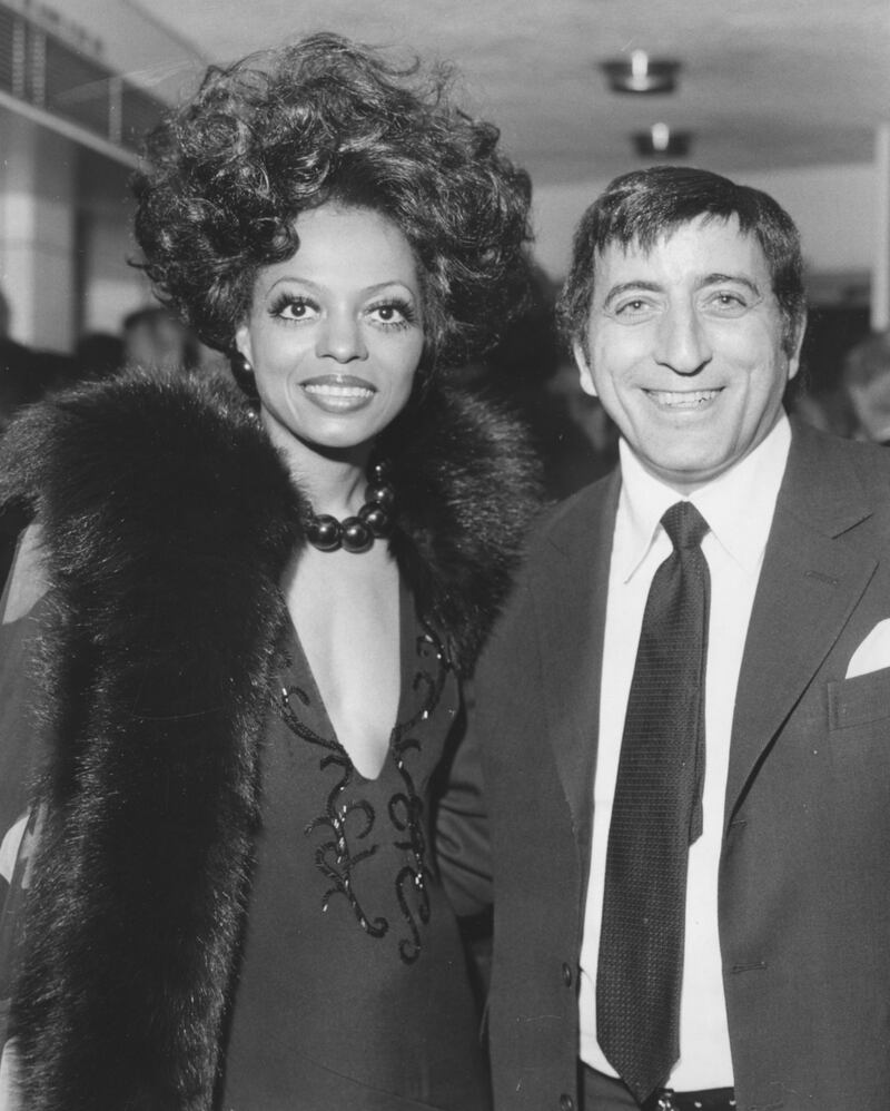 Diana Ross and Tony Bennett at the premiere of the film Lady Sings the Blues in London, April 1973. Getty Images