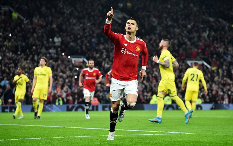 Manchester United's Cristiano Ronaldo celebrates after scoring during the Premier League match against Brentford at Old Trafford in May, 2022, when he enjoyed a superb season personally despite United's struggles. EPA