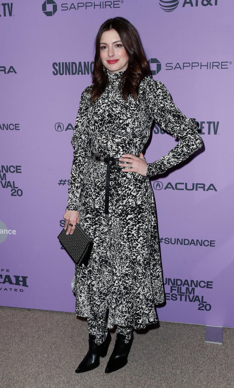 epa08171525 US actress Anne Hathaway arrives for the premiere of 'The Last Thing He Wanted' at the 2020 Sundance Film Festival in Park City, Utah, USA, 27 January 2020. The festival runs from 22 January to 02 February 2020.  EPA-EFE/GEORGE FREY