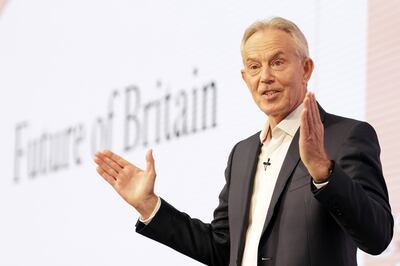 Sir Tony Blair speaks during the Tony Blair Institute for Global Change's Future of Britain Conference in central London. PA