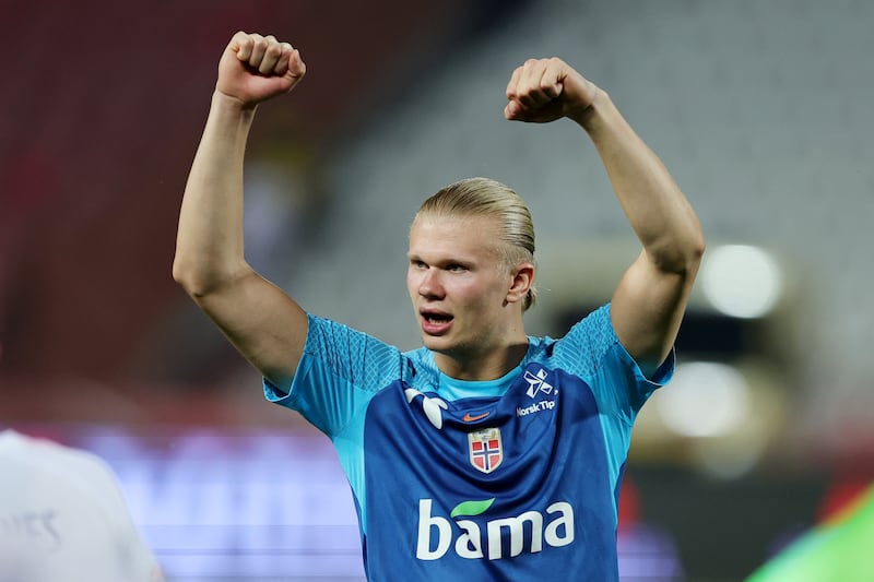 Erling Haaland of Norway celebrates after victory in the Uefa Nations League League match against Serbia on June 2, 2022. Getty