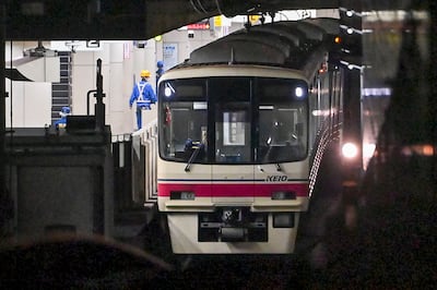 The train in which the knife attack happened, at Kokuryo station in western Tokyo. AFP