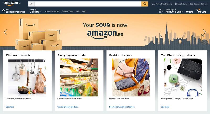 Souq.com became Amazon.ae for UAE customers Wednesday. Courtesy Amazon.ae