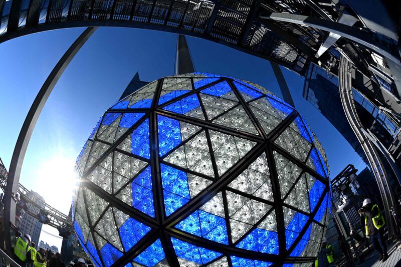 The Times Square New Year's Eve Ball is tested in preparation for the December 31 celebration, in New York. AFP