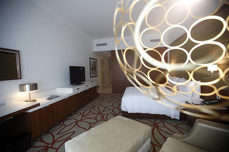 A one-bedroom serviced apartment at the Marriott hotel at Bloom Central, a new residential and commercial development on Airport Road in Abu Dhabi. Ravindranath K / The National