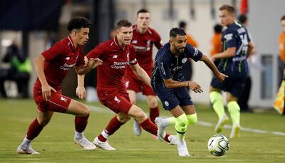 FILE PHOTO: Manchester City's Riyad Mahrez in action against Liverpool - MetLife Stadium, East Rutherford, USA - July 25, 2018.    REUTERS/Adam Hunger/File Photo
