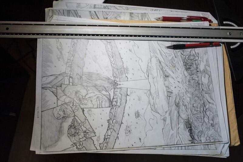 A stack of sketch illustrations done by Jide Martins, founder of Comic Republic. Stefan Heunis / AFP