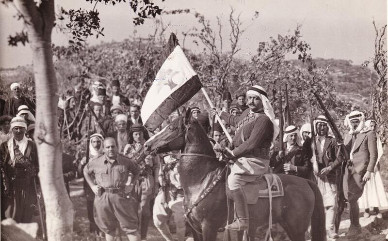 L’Emir Majid Arslan with the new Lebanese flag in 1943. Courtesy L'Emir Faysal Arslan Museum