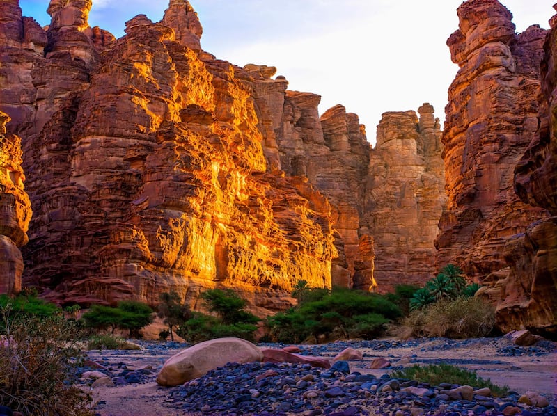 Rock cliffs and valley, near Tabuk, Saudi Arabia. Getty Images