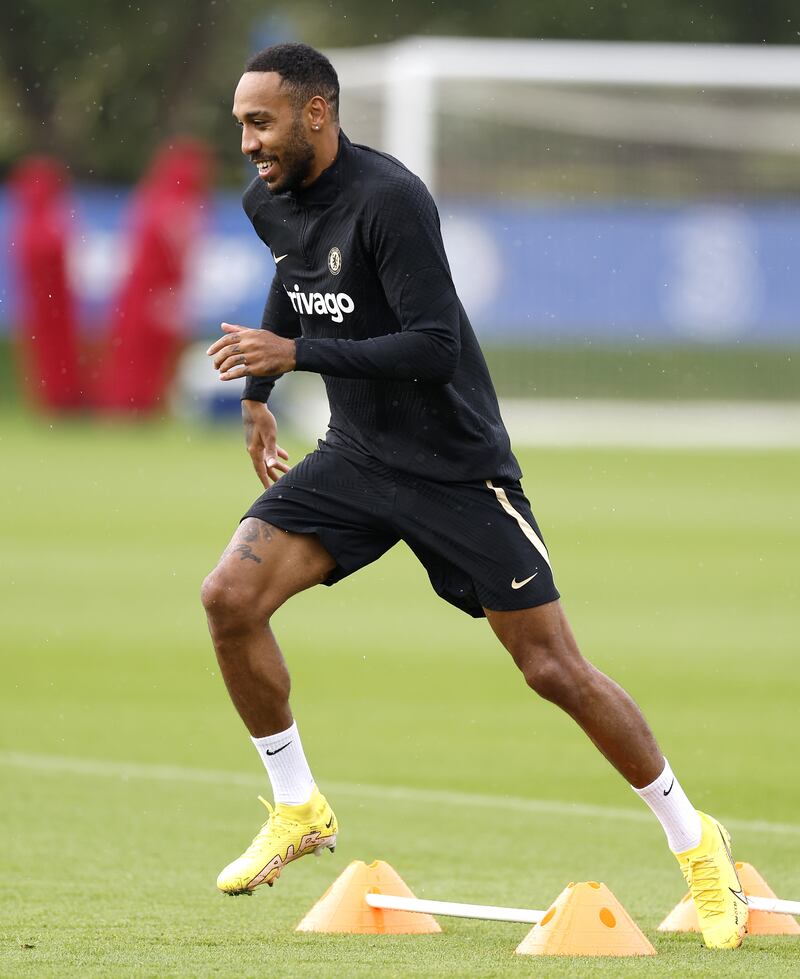 Chelsea's Pierre-Emerick Aubameyang training at Cobham. PA