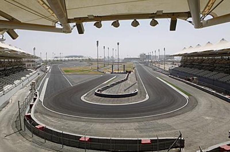 The back main straight of the Yas Marina circuit seen on the right from the north grandstand is the longest in F1.