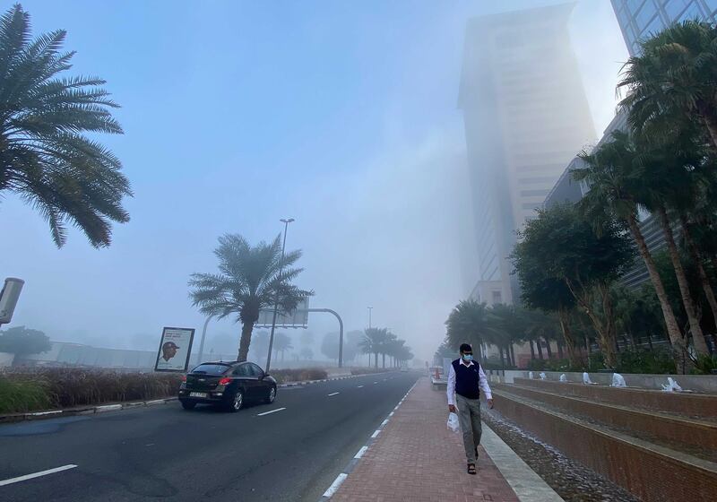 Foggy morning in Media City Dubai. Leslie Pableo for The National