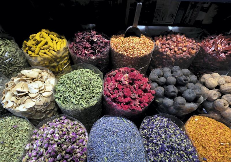 Dubai, United Arab Emirates - June 02, 2019: The Herbs Market. DeiraÕs souq area has been revamped. Sunday the 2nd of June 2019. Deira, Dubai. Chris Whiteoak / The National