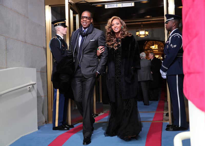 Jay Z and Beyonce arrive at the presidential inauguration in the US Capitol on January 21, 2013, in Washington DC. Getty Images