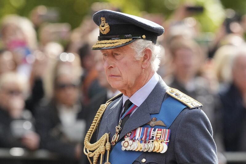 King Charles follows the coffin of Queen Elizabeth. PA