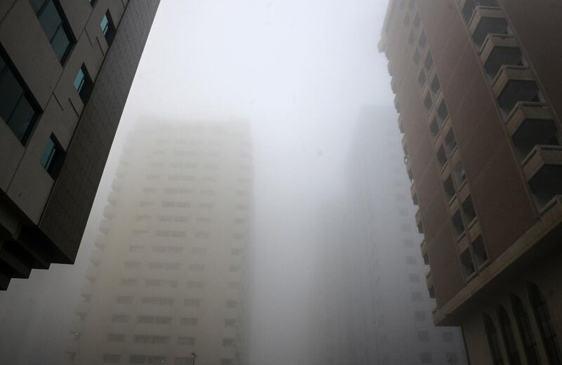 Abu Dhabi, United Arab Emirates -  Dense fog in the city of Abu Dhabi on Christmas morning, December 25, 2017. (Khushnum Bhandari/ The National)
