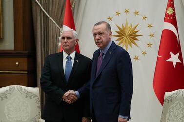 Turkish President Tayyip Erdogan meets US Vice President Mike Pence at the Presidential Palace in Ankara. Reuters