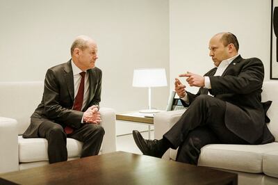 German Chancellor Olaf Scholz meets Israeli Prime Minister Naftali Bennett in Berlin, Germany, on March 5, 2022. Reuters