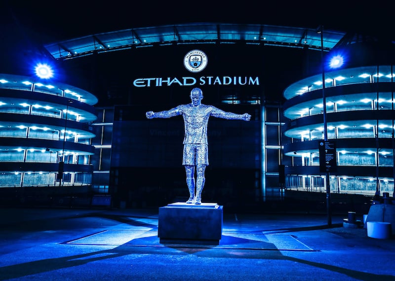 Manchester City unveil a statue of club legend Vincent Kompany at the Etihad Stadium. Courtesy Manchester City FC